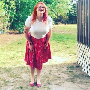 LuLaRoe Red and Black Red Checker Midi A-Line Madeline Skirt S